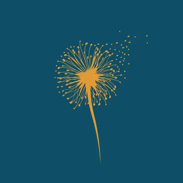 Vector illustration of Dandelion flower logo. Nature ornamental element isolated on blue fund.