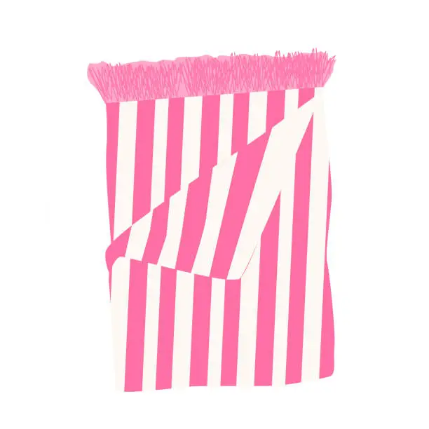 Vector illustration of beach towel striped in a pink color, cartoon style