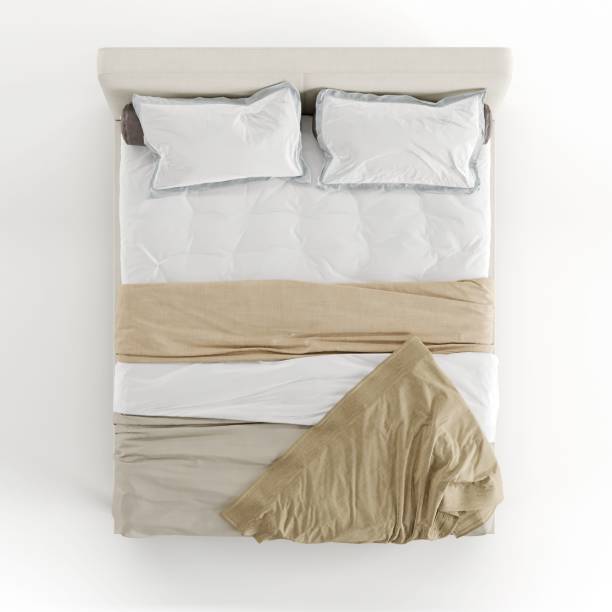 istock 3D rendering of a bed against a white background, illuminated by studio lighting 1851661941