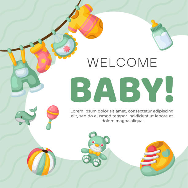 ręcznie rysowane dziecko tło projekt tła - baby invitation birthday card baby shower stock illustrations