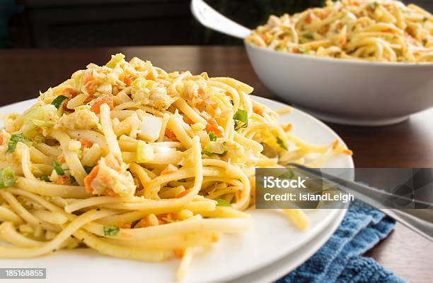 Linguine Crab Salad Stock Photo - Download Image Now - Blue, Bowl, Brown