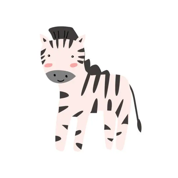Vector illustration of cute animal of africa zebra in scandinavian style