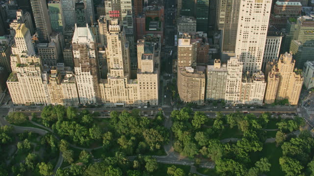 AERIAL Approaching Midtown Manhattan from the Central Park, NYC
