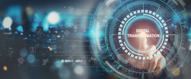 istock Digital transformation in business concept. Leveraging modern technologies; automation, data analytics, cloud computing and AI to increase efficiency, reduce costs and gain competitive advantage. 1851707205