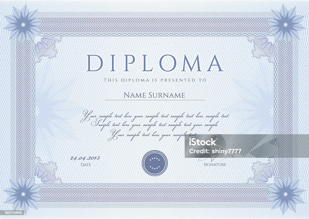 Certificate / Diploma template. Award (coupon) background design, guilloche pattern, border JPEG without text included Abstract stock vector