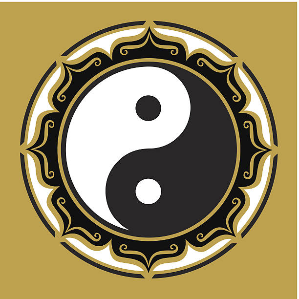 Yin Yang Lotus - Chinese Symbol, Philosophy Yin Yang Lotus - vector image - 3 colors tai chi meditation stock illustrations