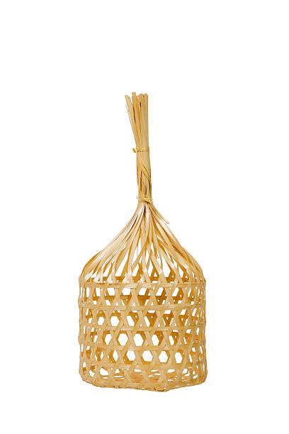 istock Wicker round bamboo basket isolated on white. 185173068