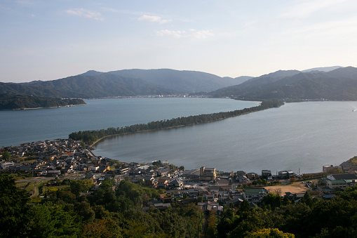 Amanohashidate, Japan; 1st October 2023: Views of the sandbar is located in Miyazu Bay in northern Kyoto Prefecture.