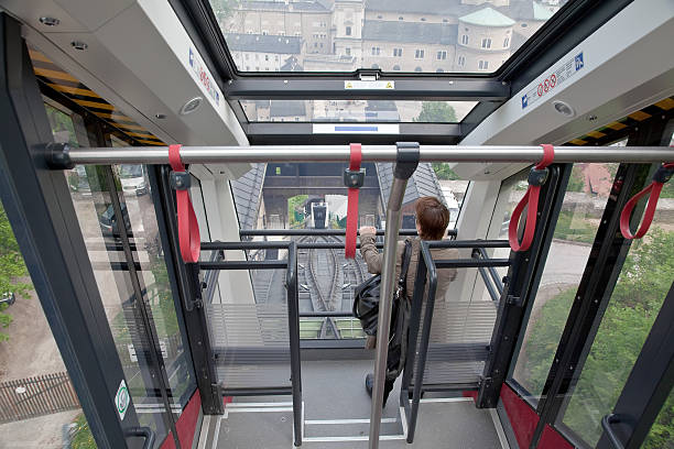 Interior of carriage of funicular is in city Salzburg