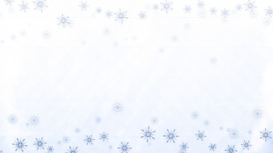 Horizontal creative rustic light sky blue and white backgrounds with faded snowflake shapes as backdrop. Suitable to use celebrations wallpaper, backdrops, gift wrapping paper sheets, Xmas greeting cards templates.