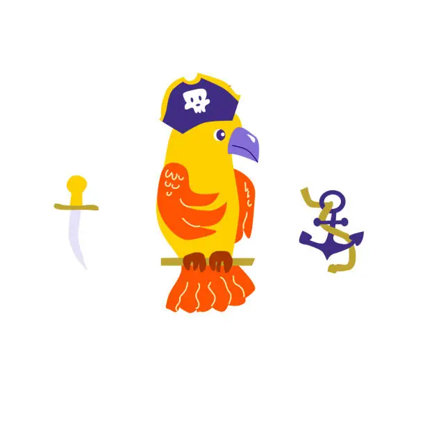 Vector illustration of cute cartoon parrot pirate - cartoon character