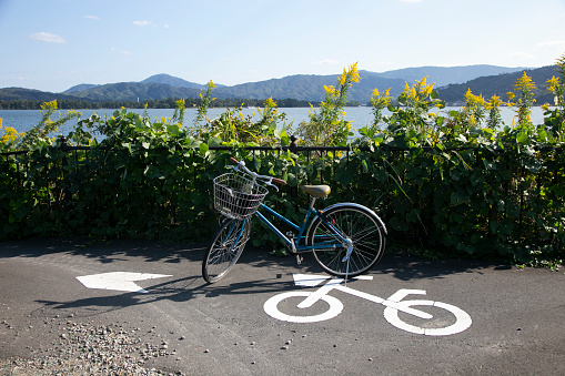 Bike path along the coast of Miyazu in the north of Kyoto in Japan.