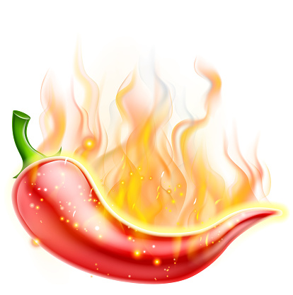 A hot chilli pepper so spicy it is on fire in flames concept