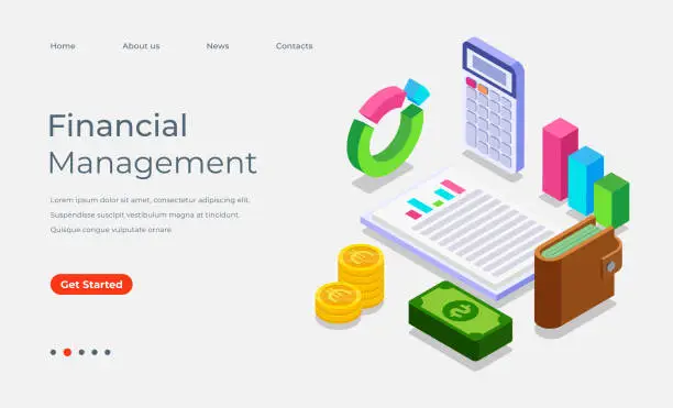 Vector illustration of Financial audit 3d isometric landing page vector template, Data analytics, Market analysis
