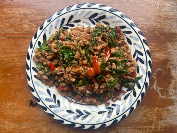 istock Stir-fried pork with basil on a plate 1851792599