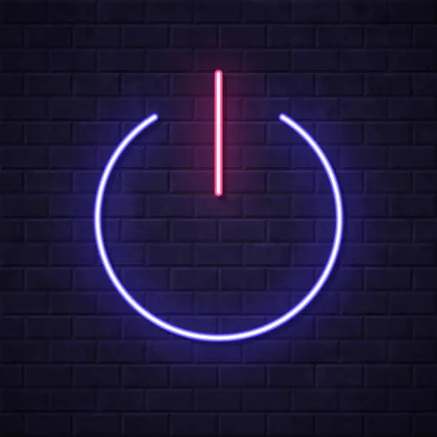 Vector illustration of Power. Glowing neon icon on brick wall background