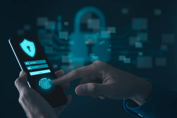 istock Businessman using mobile phone with cyber security login screen. Digital information technology and cyber security concept. 1851817912