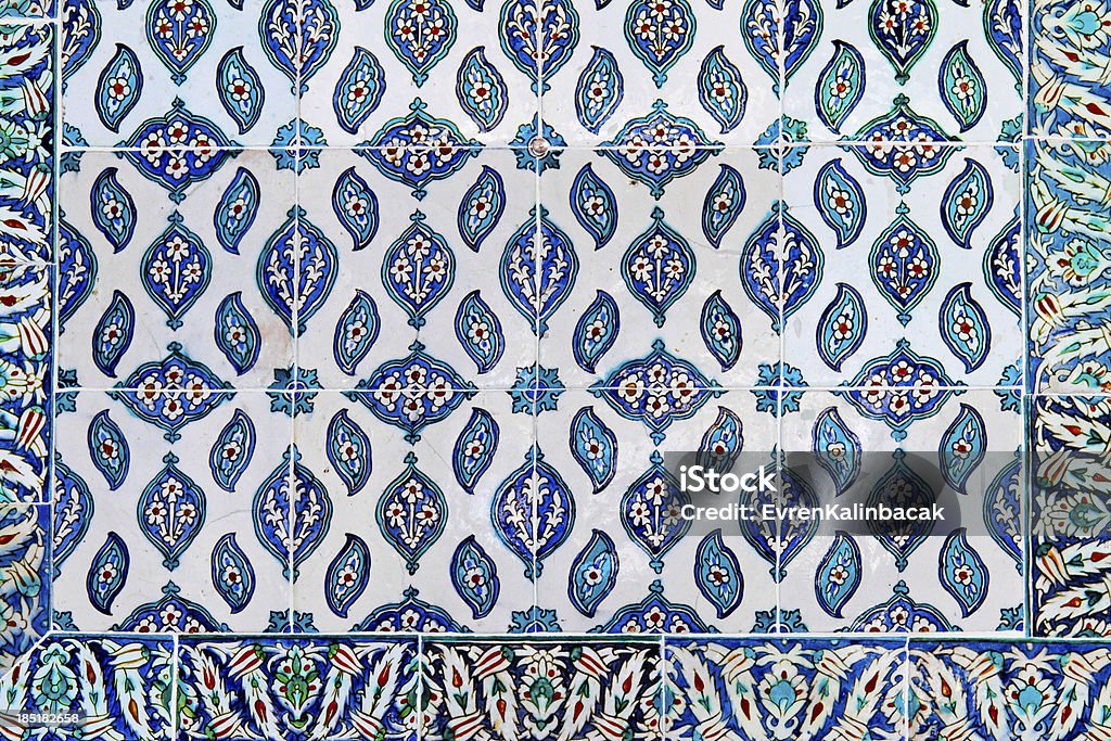 Blue Tile Handmade Traditional Turkish Blue Tile Wall Antique Stock Photo