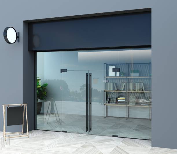 istock Glass partition mockup and modern doors in hall 1851843231