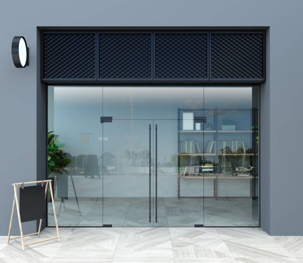 istock Glass partition mockup and modern doors in hall 1851843232