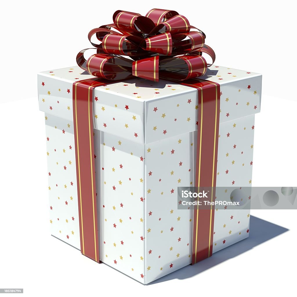 Gift Box A white christmas present with a red ribbon. Birthday Stock Photo