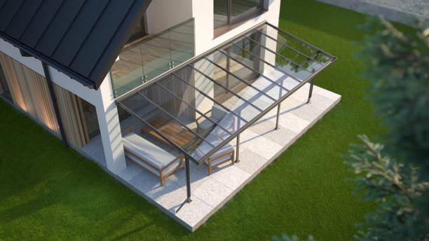 istock Terrace canopy, clear glass roof, 3d illustration 1851852082