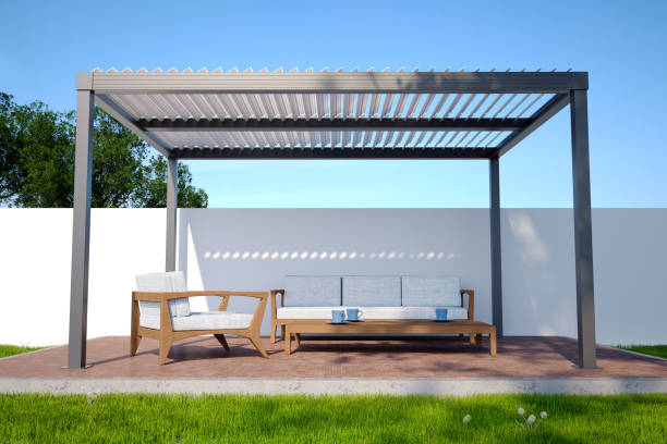 istock Pergola over the terrace. 3D illustration. 1851852165
