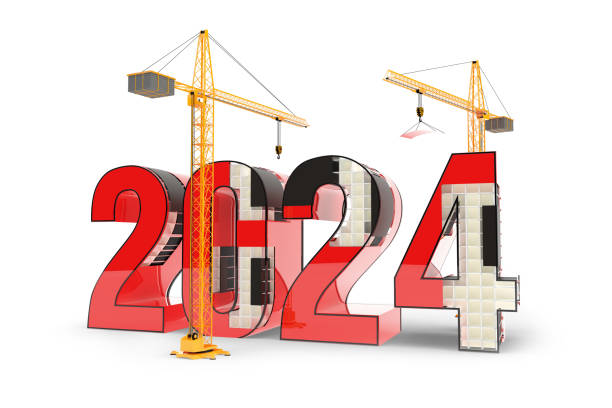 istock 2024 and cranes, 3d illustration 1851853209