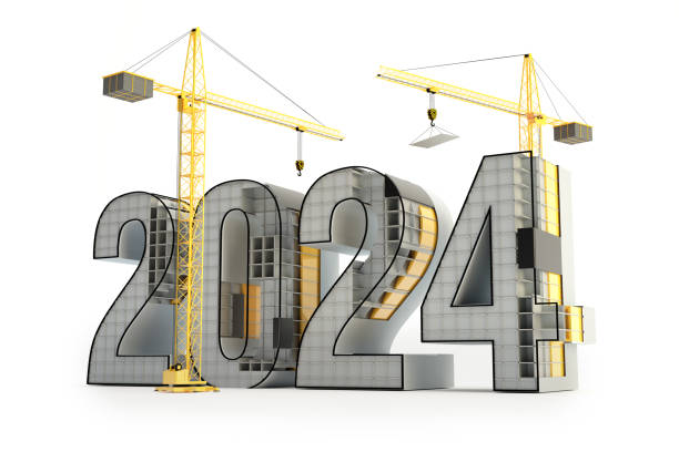 istock 2024 and cranes, 3d illustration 1851854272