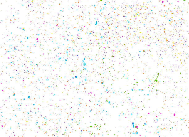 istock Abstract background of large splashes in cheerful rainbow colors splashed. Fun, naif stencil texture. Real paint stream, splashed with spray paint. Blue, green, yellow, orange 1851894286