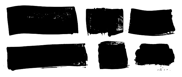 Set of shapes made with black paint strokes, real handmade gestural strokes with square and rectangular shapes, set of vector stroke resources with space for text.