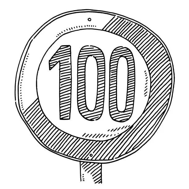 Vector illustration of Traffic Sign Speed Limit 100 kmh Drawing