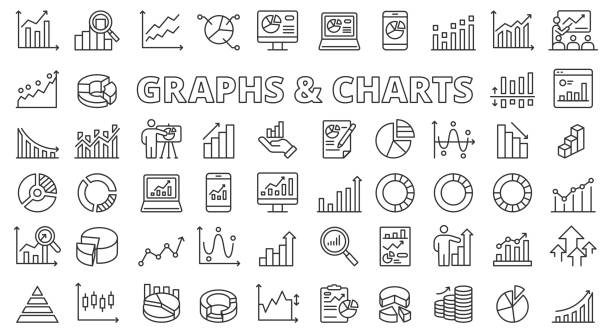 Graphs and charts icon line design. Business graph, chart, data, diagram, statistic, pie chart, data visualization vector illustrations. Graphs and charts editable stroke icons. Graphs and charts icon line design. Business graph, chart, data, diagram, statistic, pie chart, data visualization vector illustrations. Graphs and charts editable stroke icons increase stat stock illustrations