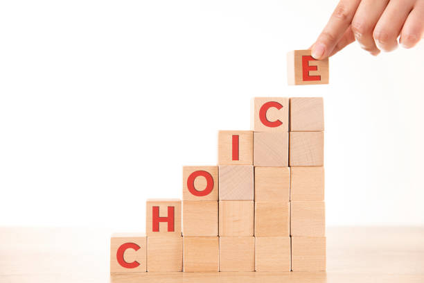 istock Hand with Wood Blocks as Step Stair with Word Choice 1851911242