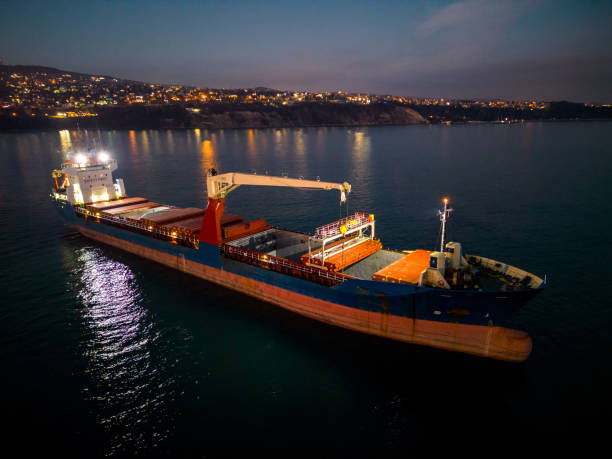 istock Aerial view cargo bulk carrier ship on the sea at night 1851919478