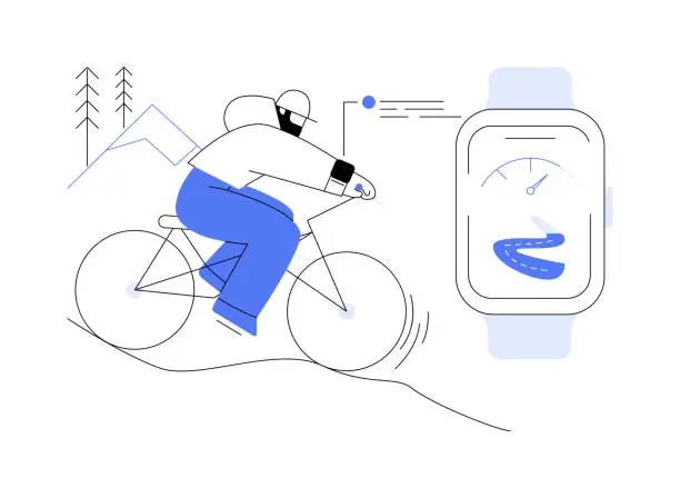 Vector illustration of Smartwatch outdoor cycling tracking isolated cartoon vector illustrations.