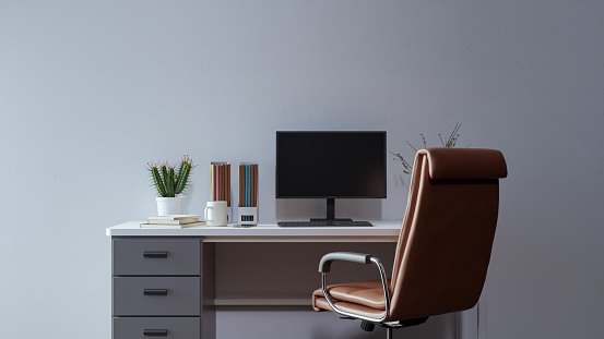 Office Work Desk Background with Simple Walls, 3d rendering