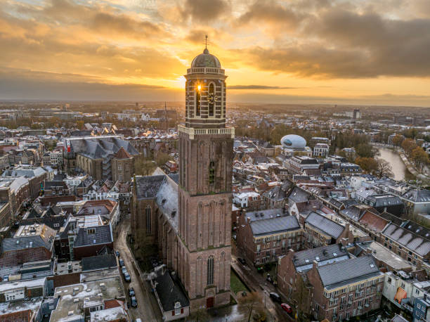 istock Zwolle Peperbus church tower during a cold winter sunrise 1851936500