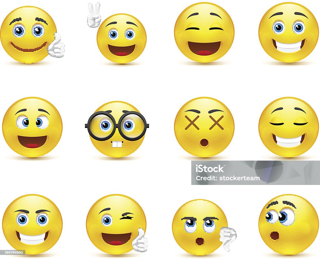 Uśmiechem obrazy wyrażanie różnych emocji - Grafika wektorowa royalty-free (Emotikon)