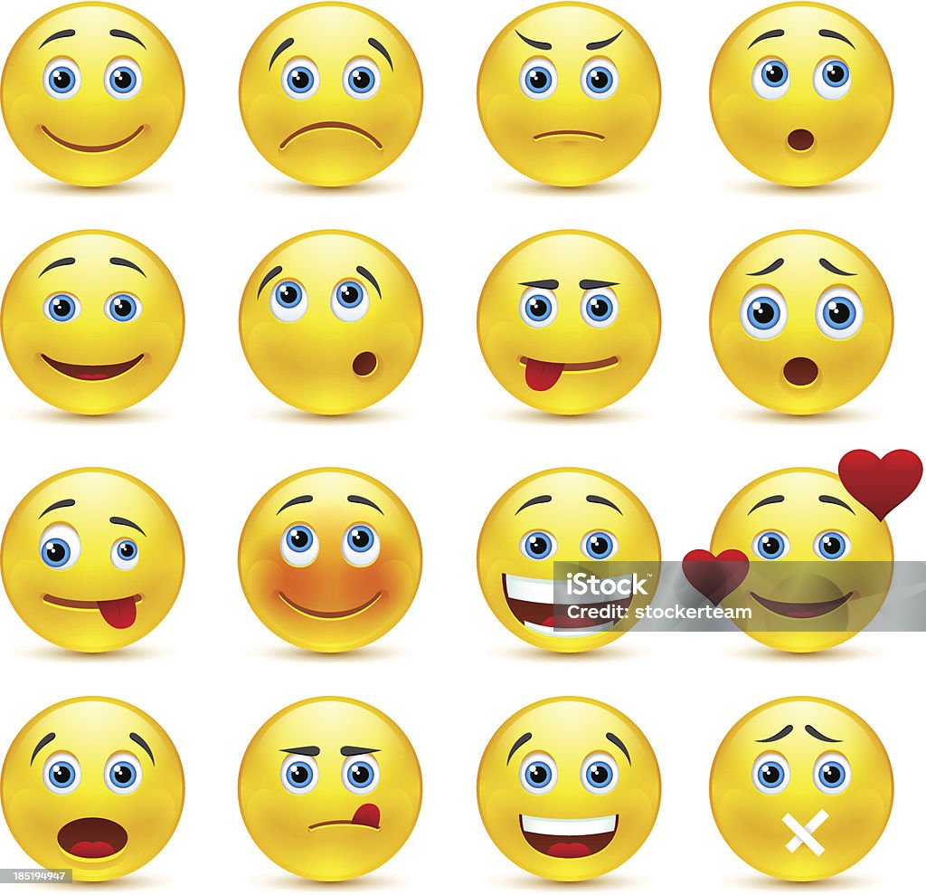 Sammlung von Vektor-smilies mit unterschiedlichen Emotionen - Lizenzfrei Emoticon Vektorgrafik