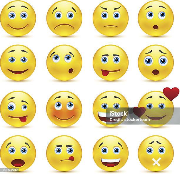 Sammlung Von Vektorsmilies Mit Unterschiedlichen Emotionen Stock Vektor Art und mehr Bilder von Emoticon