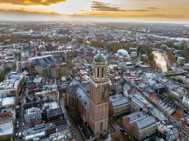 istock Zwolle Peperbus church tower during a cold winter sunrise 1851951729