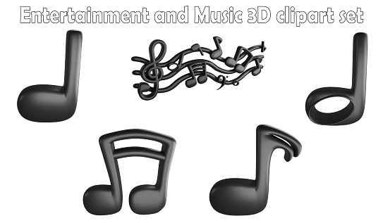 Music notes clipart element ,3D render entertainment and music concept isolated on white background icon set No.2