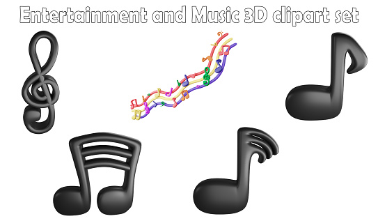 Music notes clipart element ,3D render entertainment and music concept isolated on white background icon set No.3