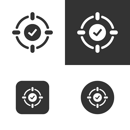Target and checkmark. Solid icon that can be applied anywhere, simple, pixel perfect and modern style.