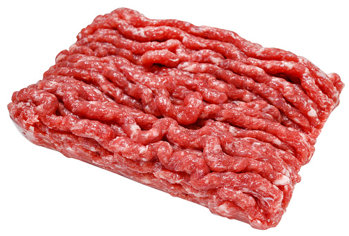 Fresh raw minced meat isolated on a white background.