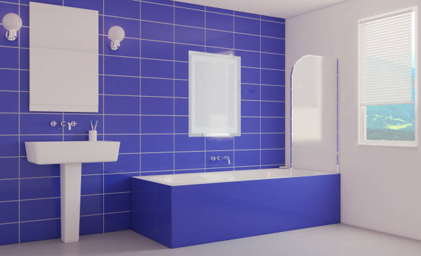 istock Scandinavian bathroom, classic  vintage interior design. 3D rendering.. Blank paintings.  Mockup. 1851989959