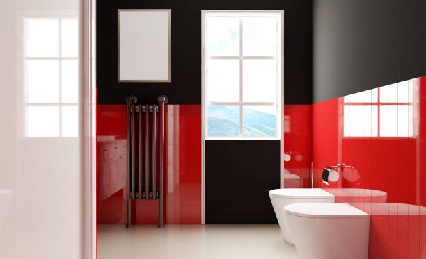 istock Scandinavian bathroom, classic  vintage interior design. 3D rendering. 1851992112