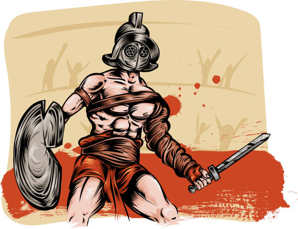 ilustraciones, imágenes clip art, dibujos animados e iconos de stock de guerrero esclavo gladiador de espartaco en el coliseo. ilustración vectorial - spartacus