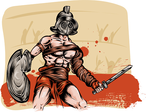 spartacus gladiator slave warrior on colosseum. vector illustration